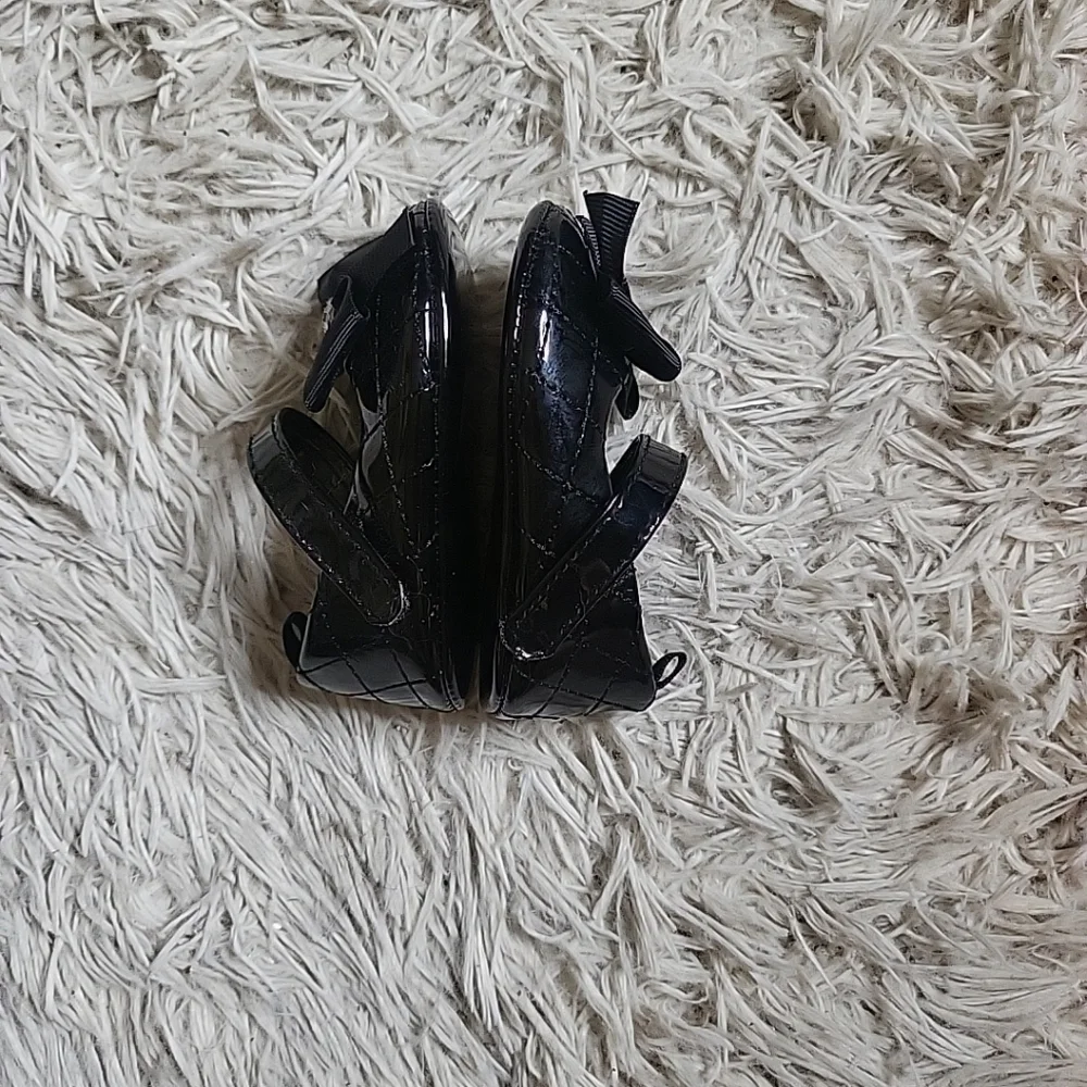 First Steps Baby Shoes Black Dress Mary Janes with Bow Size 6-9M ✨️💫